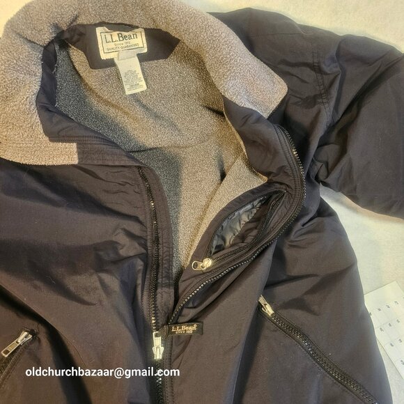 LL Bean Men's navy black Fleece Lined Warm Up winter jacket-super warm size L - Picture 4 of 15